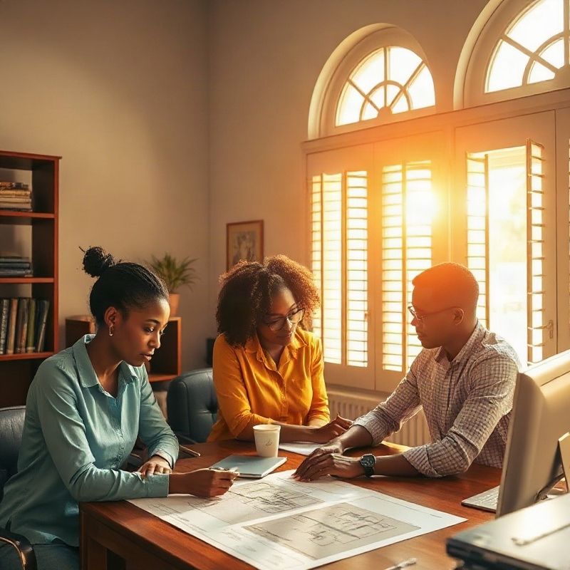 Small professional team working in a bright Malindi office