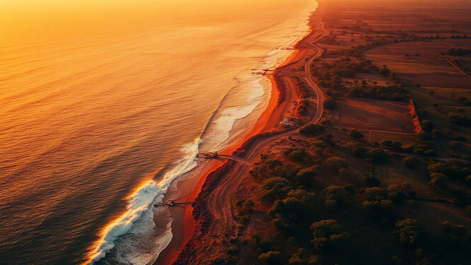 Aerial view of the Malindi coastline at golden hour